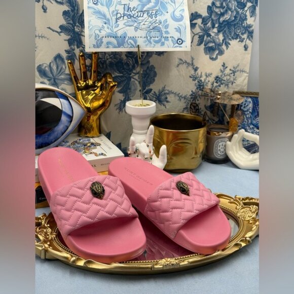 🆕 KURT GEIGER LONDON 🧿 NWOT Meena Eagle Quilted Slide, Pink - Sz 38 US 7.5 - Picture 3 of 14
